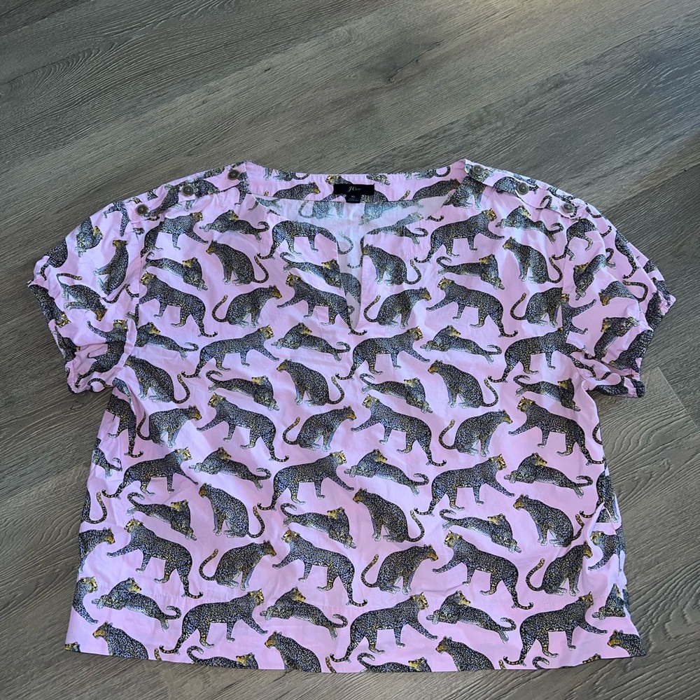 J. Crew Pink Top with Leopard Design